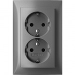 Розетка с заземляющим контактом HAGER-BERKER двойная 16А/250В алюминий S.1