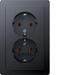 Розетка подвійна HAGER-BERKER з заземлюючим контактом 16А / 250В антрацит Q.1