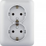 Розетка HAGER LUMINA подвійна із заземленням 16А/250В IP20 срібна