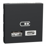 Розетка USB зарядка SCHNEIDER Unica NEW подвійна USB type A + USB type C  2.4А антрацит