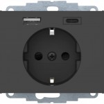 Розетка з з/к HAGER-BERKER 16А/250В + 2хUSB А-С/3A  антрацит К.1