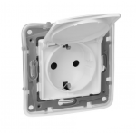 Розетка із заземленням LEGRAND Etika з кришкою та захисними шторками 2К+З ІР44 біла
