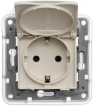 Розетка із заземленням LEGRAND Etika з кришкою та захисними шторками 2К+З ІР44 слонова кістка