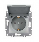 Розетка SCHNEIDER ASFORA EPH3100361 з з/к з кришкою і з захис. шторкамі алюміній