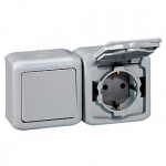 Розетка подвійна з з/к LEGRAND Forix 16А з кришкою та шторками IP44 зовнішнього монтажу сіра