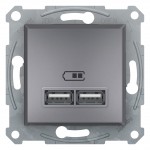 Зарядка подвійна SCHNEIDER ASFORA USB type A 2.1А (2х1.05А) сталь