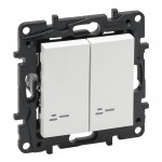 Вимикач прохідний LEGRAND Niloé Step 2-клавішний з підсвічуванням (сх.6+6) 10А білий