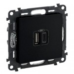 Розетка LEGRAND Valena life з двома USB-роз'ємами тип А+С 240В/5В 3000мА чорний матовий