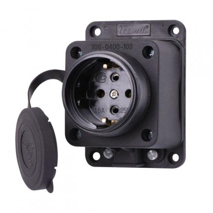 Розетка LEZARD наружной установки прямая с заглушкой 106-0400-0103/103 2Р+РЕ 1х16А 220-240V (каучук)