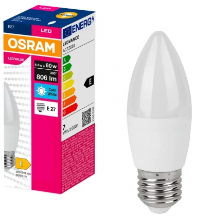 Лампа OSRAM VALUE CLB60 6.8W/840 230V FR E27 светодиодная