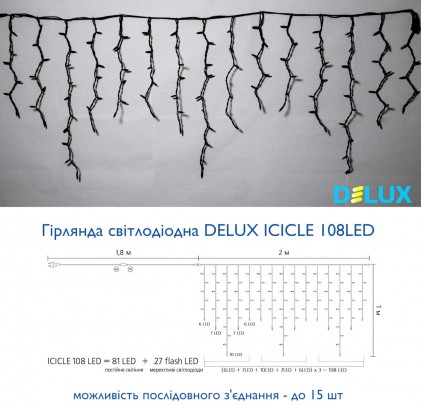 Гирлянда внешняя DELUX ICICLE 108LED 2x1m 27 flash красный/черный IP44 EN