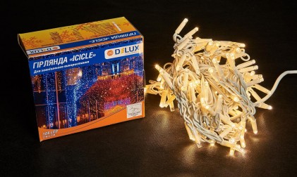 Гирлянда внешняя DELUX ICICLE 108LED 2x1m 27 flash теплый белый/белый IP44 EN