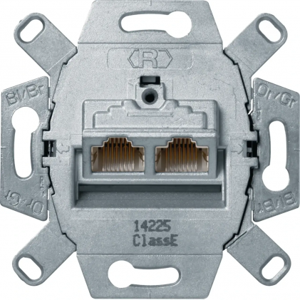 Механізм розетки інформаційної HAGER-BERKER UAE 2*RJ45 8-полюсн. екранована Кат.6 клас Е