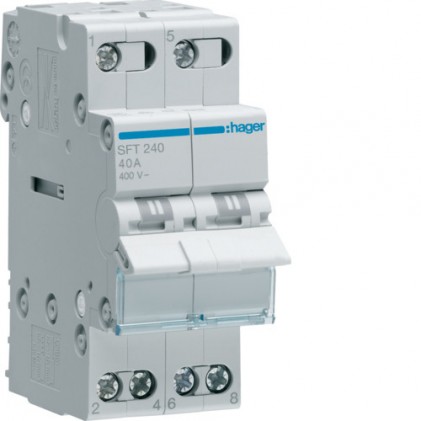 Вимикач (перемикач) навантаження Hager I-0-II із загальним виходом зверху 2-пол. 40А/230В 2м