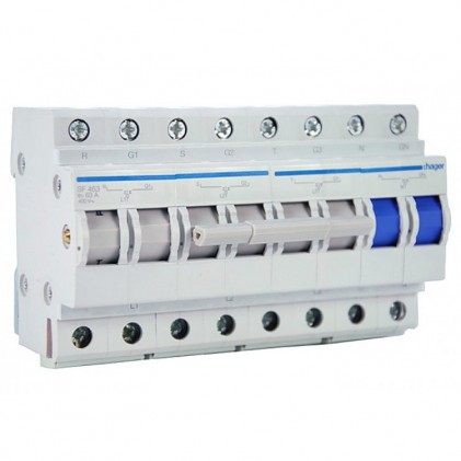 Выключатель (переключатель) ввода резерва Hager I-0-II 400В/63A 3+N 8мод SF463