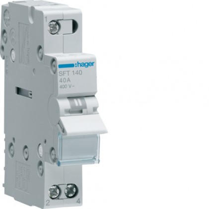 Выключатель (переключатель) нагрузки Hager I-0-II с общим выходом сверху 1-пол. 40А/230В 1м (мини-рубильник)