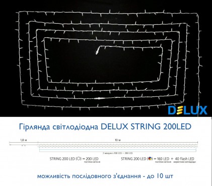 Гірлянда зовнішня DELUX STRING 200LED 20m (2*10m) 40 flash білий/білий IP44 EN