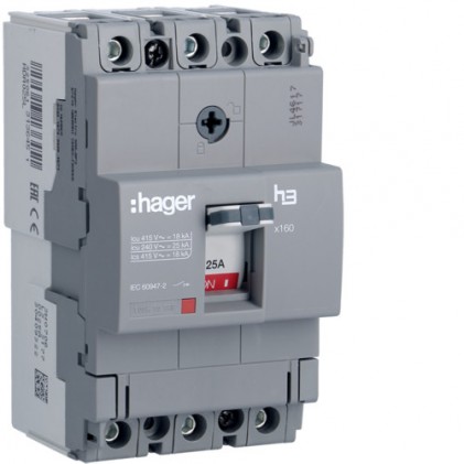 Силовий автоматичний вимикач HAGER HDA025L 25А 3п x160 18kA Тфікс./Мфікс.