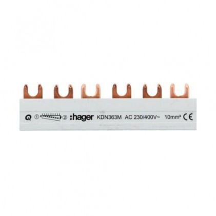Шина Hager KDN363M вилочна 3-полюсна 63A 6 модулів з ізоляцією