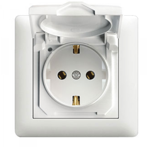 Розетка HAGER LUMINA с заземлением и с крышкой 16А/250В IP20 белая