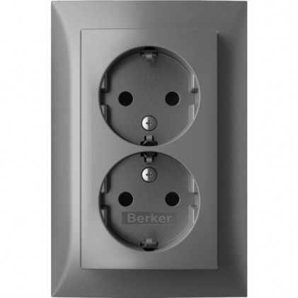Розетка з заземлюючим контактом HAGER-BERKER подвійна 16А/250В алюміній S.1