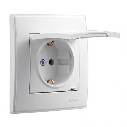 Розетка LEZARD Lesya 705-0202-123B c заземляющим контактом и крышкой белая
