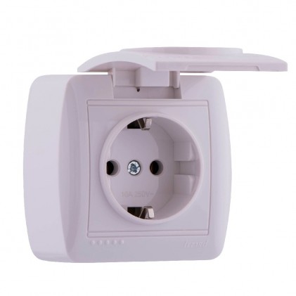 Розетка зовнішня LEZARD Demet 711-0200-123 з заземлюючим контактом і кришкою біла