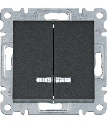 Выключатель HAGER LUMINA 2-клавишный с подсветкой 10А/250В черный