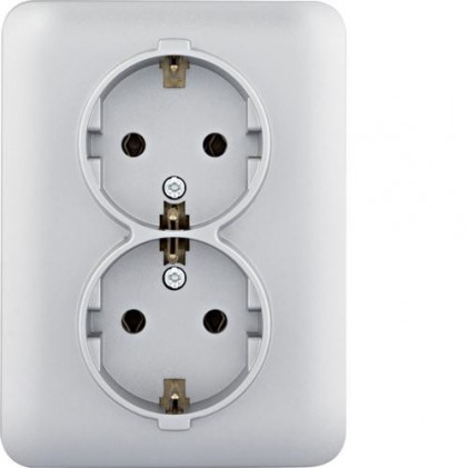 Розетка HAGER LUMINA двойная с заземлением 16А/250В IP20 серебряная