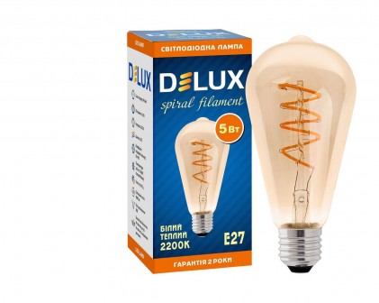 Led лампа DELUX ST64 8w E27 amber spiral FIL 2700K світлодіодна
