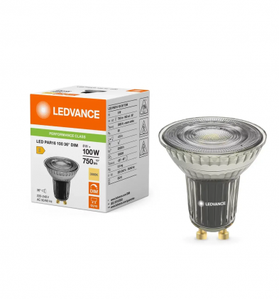Лампа Ledvance PАR16 100 36° 8W/830 230V GU10 DIM светодиодная