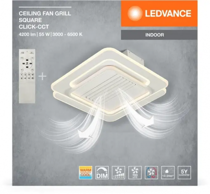 Світильник з вентилятором OSRAM Ceiling Fan Grill Square 55W 3000-6500К DIM з пультом керування