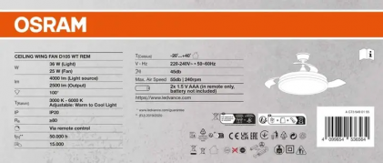 Світильник з вентилятором OSRAM Ceiling Wing Fan 36W 3000-6000К DIM з пультом керування