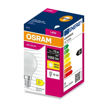 Лампа OSRAM VALUE CLP75 7W/830 230V FR E14 світлодіодна