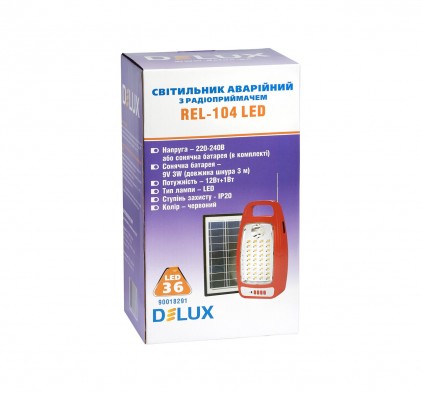 Светильник DELUX REL-104 (6V4.5Ah) 36 LED 12W+1W (солнечная панель радио) аварийный светодиодный