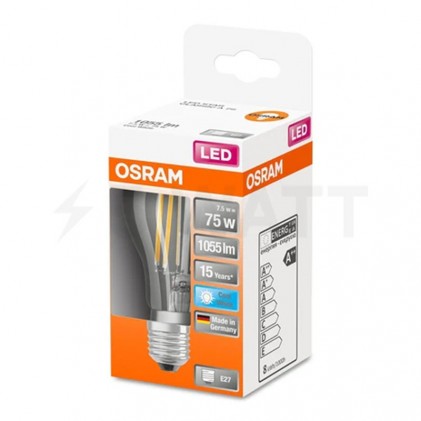 Led лампа OSRAM CLA75 7.5W 840 230V 1055Lm E27 FIL DIM светодиодная