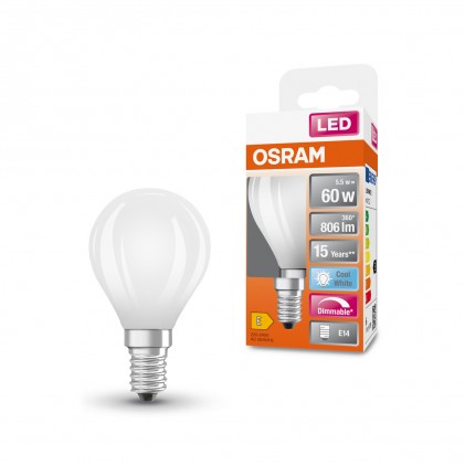 Led лампа OSRAM LEDS CLP60D 5.5W/840 230V GL FR E14 DIM светодиодная