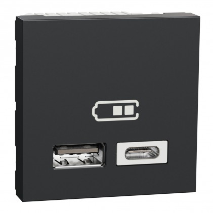 Розетка USB зарядка SCHNEIDER Unica NEW подвійна USB type A + USB type C  2.4А антрацит