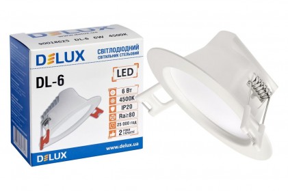 Світильник DELUX DL-6 4500К 6Вт 480лм 230В D100мм світлодіодний круглий