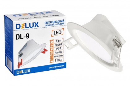 Світильник DELUX DL-9 3000К 9Вт 720лм 230В D110мм світлодіодний круглий