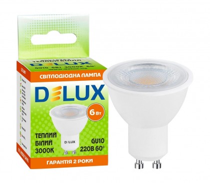 Led лампа DELUX GU10 6Вт 60° 3000K 220В GU10 светодиодная