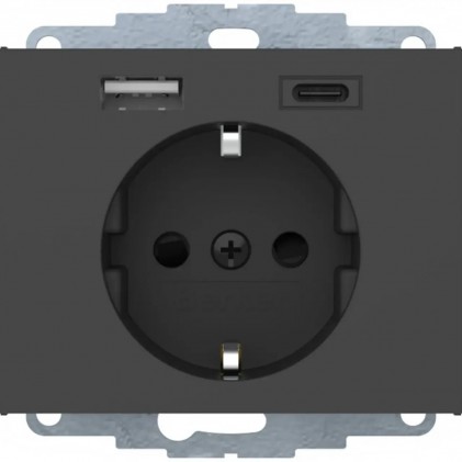 Розетка с з/к HAGER-BERKER 16А/250В + 2хUSB А-С/3A антрацит К.1