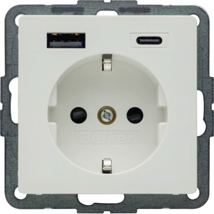 Розетка із заземлюючим контактом HAGER-BERKER 2хUSB A-С /20Вт полярна білизна Q.х