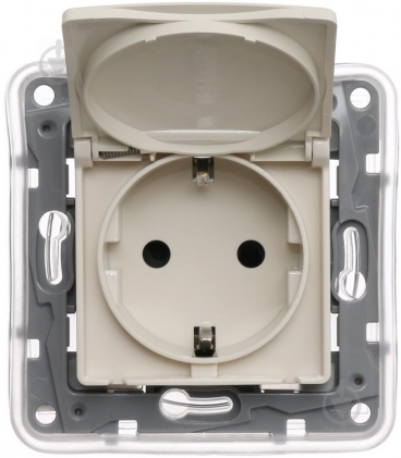 Розетка с заземлением LEGRAND Etika с крышкой и защитными шторками 2К+З ІР44 слоновая кость