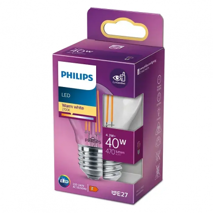 Led лампа PHILIPS 4.3W P45 E27 2700K CL ND FIL RFSRT4 светодиодная
