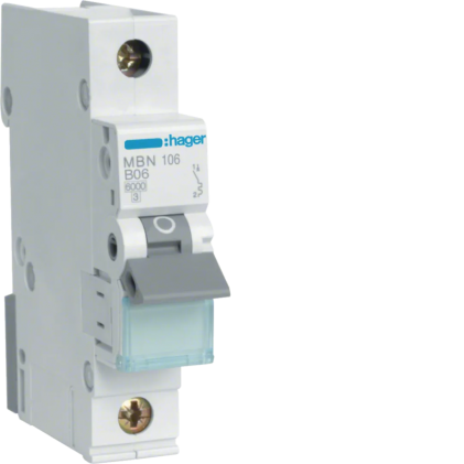 Автовыключатель HAGER 6А 1п B 6 kA 1м MBN106