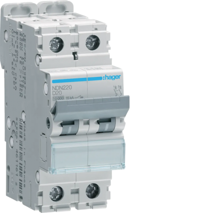 Автовыключатель HAGER 20А 2п D 10 kA 2м NDN220