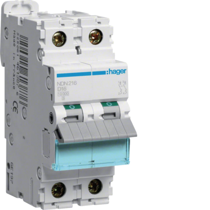 Автовыключатель HAGER 16А 2п D 10 kA 2м NDN216