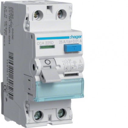 Дифференциальное реле HAGER 2п 25A 10mA A 2м CCA225D