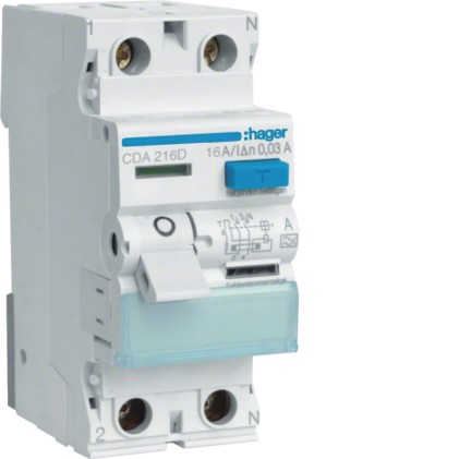 Дифференциальное реле HAGER 2п 16A 30mA A 2м CDA216D
